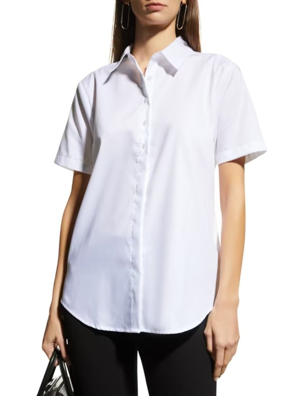 Anatomie NWT Helia Knit Poplin Mix Top in White size XL Button Up Short Sleeve